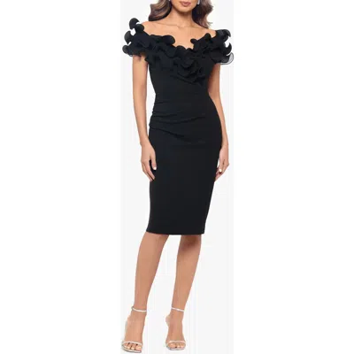 Xscape Evenings Wire Trim Off The Shoulder Sheath Dress In Black