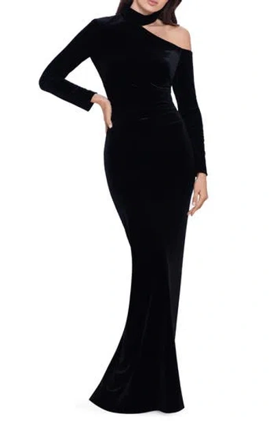 Xscape Evenings Xscape Velvet Cold Shoulder Long Sleeve Gown In Black