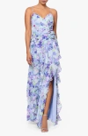 XSCAPE FLORAL RUCHED RUFFLE GOWN