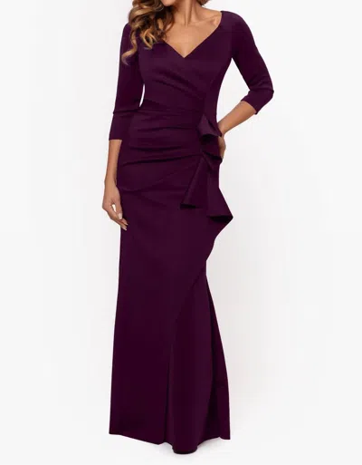 Xscape Lexi Side-slit Scuba V-neck Party Dress In Plum In Purple