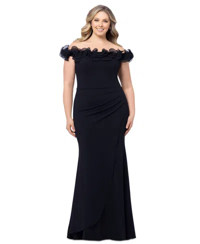 Xscape Womens Off-the-shoulder Long Evening Dress In Black