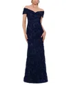 Xscape Off The Shoulder Embroidered Gown In Navy