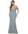 Xscape Off The Shoulder Embroidered Gown In Sage