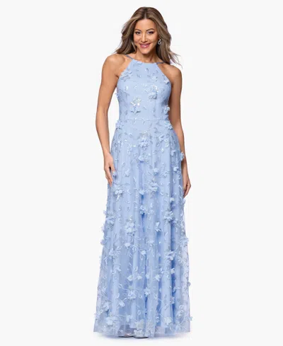 Xscape Petite 3d Embroidery Halter Neck Ball Gown In Blue