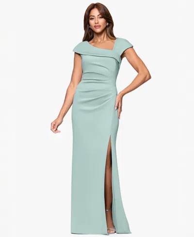 Xscape Petite Asymmetric Front Slit Evening Gown In Green