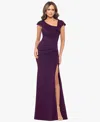 Xscape Petite Asymmetric Front Slit Evening Gown In Purple