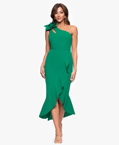 Xscape Petite Asymmetrical One-shoulder Ruffled Midi Dress