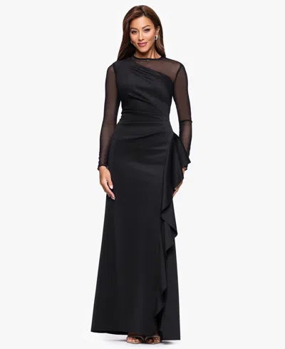 Xscape Petite Crew Neck Long Sleeve Dress In Black