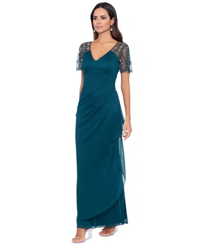 Xscape Petite Embellished Chiffon Gown In Emeral