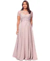 Xscape Petite Embellished Illusion-bodice Gown In Taupe