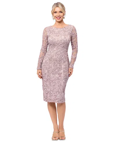Xscape Petite Embellished Lace Sheath Dress In Taupe