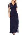 Xscape Petite Embellished V-neck Fit & Flare Gown In Blue