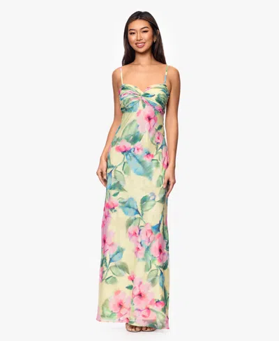 Xscape Petite Floral-print Sleeveless Sweetheart Neck Maxi Dress In Multi