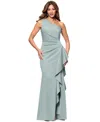 Xscape Petite Gathered-waist One-shoulder Evening Gown