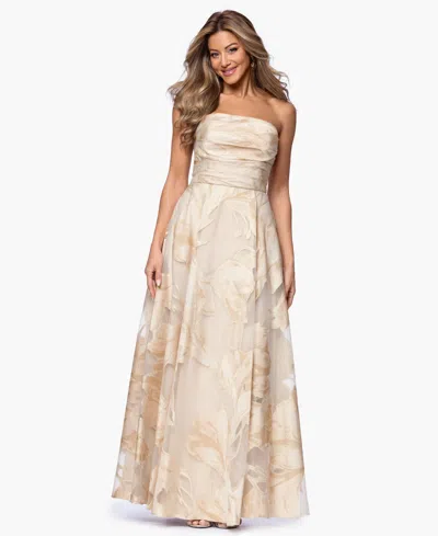 Xscape Petite Jacquard Strapless Long Ball Gown In Neutral