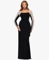 Xscape Petite Long Beaded Sleeve Dress In Black