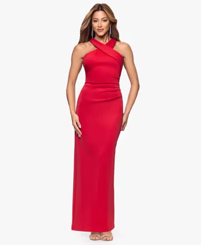 Xscape Petite Long Halter Neck Sheath Dress In Red