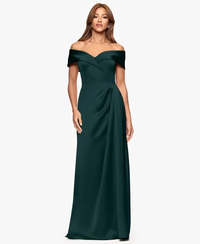 Xscape Petite Long Off-the-shoulder A-line Dress In Green