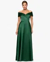 Xscape Petite Long Satin Off-the-shoulder A-line Gown In Green