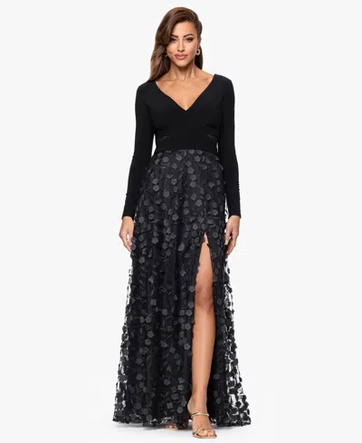 Xscape Petite Long Sleeve Embellished Skirt Dress In Black