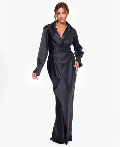 Xscape Petite Long Sleeves Shirt Dress In Blue