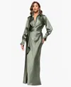 Xscape Petite Long Sleeve Shirt Dress In Green
