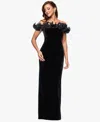 Xscape Petite Off-shoulder Long Dress In Black