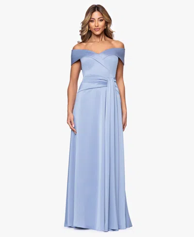 Xscape Petite Off-the-shoulder Ball Gown In Blue