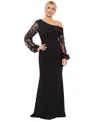 XSCAPE PETITE OFF-THE-SHOULDER FLORAL-SLEEVE GOWN
