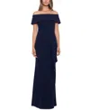 Xscape Petite Off-the-shoulder Gown In Navy