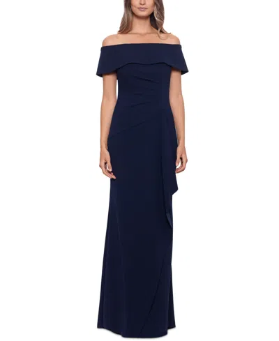 Xscape Petite Off-the-shoulder Gown In Navy