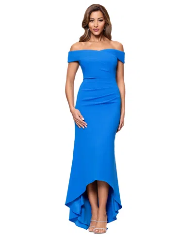 Xscape Petite Off-the-shoulder High-low Gown In Blue