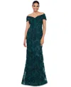 Xscape Petites Womens Off-the-shoulder Long Evening Dress In Hunter