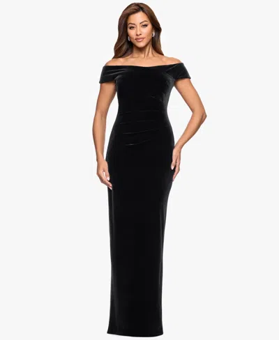 Xscape Petite Off-the-shoulder Long Dress In Black
