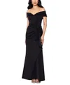 Xscape Off The Shoulder Ruffle Scuba Gown In Black