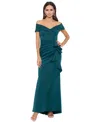 Xscape Petites Womens Off-the-shoulder Long Evening Dress In Hunter