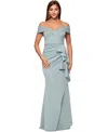 Xscape Petite Off-the-shoulder Ruffle Gown In Sage