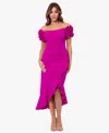 Xscape Petite Off-the-shoulder Ruffle-sleeve Midi Dress In Pink