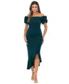Xscape Petite Off-the-shoulder Ruffle-sleeve Midi Dress In Pine