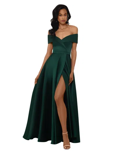 Xscape Satin Gown In Emerald Green