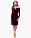 Xscape Petite Off-the-shoulder Sheath Dress In Burgundy
