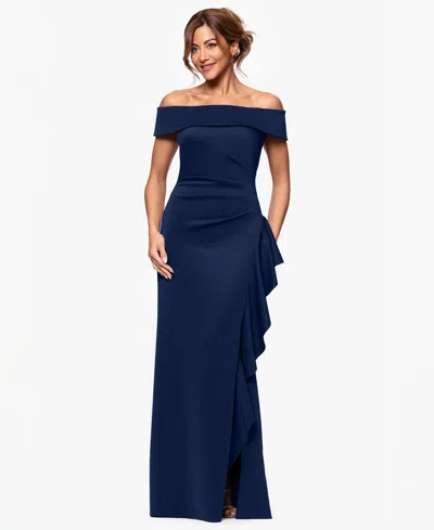 Xscape Petite Off The Shoulder Sleeveless Dress In Blue