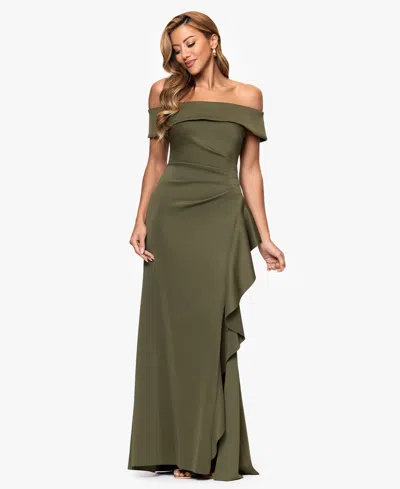 Xscape Petite Off The Shoulder Sleeveless Dress In Green