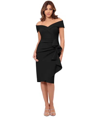 Xscape Petite Off-the-shoulder Sweetheart Ruffle Dress In Black