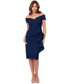 Xscape Petite Off-the-shoulder Sweetheart Ruffle Dress In Midnight