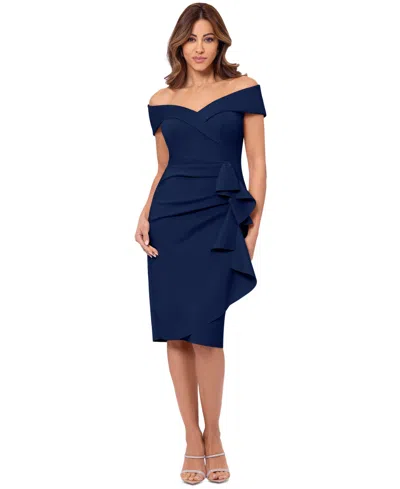 Xscape Petite Off-the-shoulder Sweetheart Ruffle Dress In Midnight