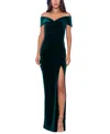 Xscape Petite Off-the-shoulder Sweetheart Velvet Gown In Green