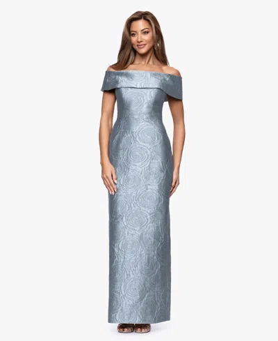Xscape Petite Off-the-shoulder Sheath Gown In Gray