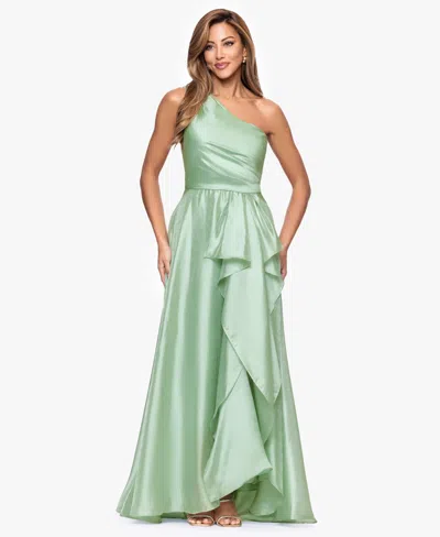 Xscape Petite One Shoulder A-line Long Dress In Green