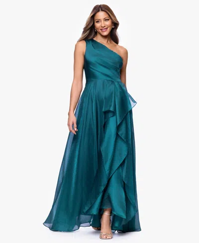 Xscape Petite One Shoulder A-line Long Dress In Blue